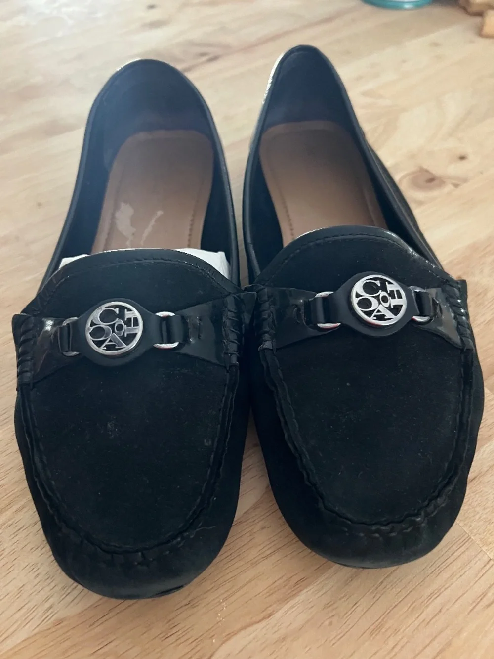 Coach Fonda Women’s Black Suede Driving Loafers with Logo - Size 7-1/2